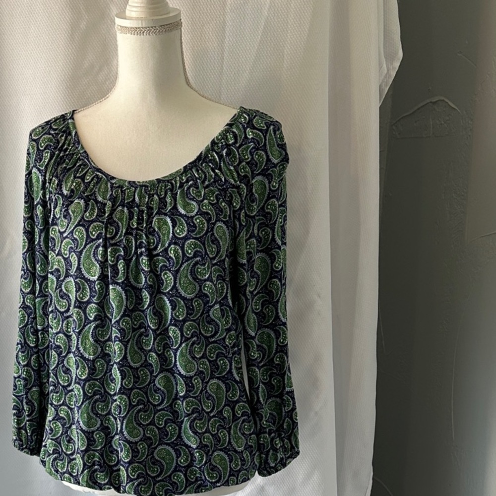 Michael Kors Green & Navy Paisley Print Blouse - Picture 8 of 8